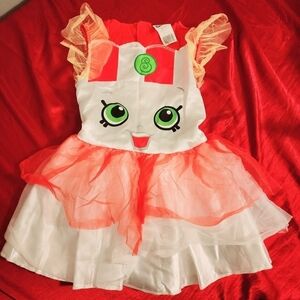 Shopkins Poppy Corn Halloween Costume Girl's Small (4-6) Dress White Red Toole